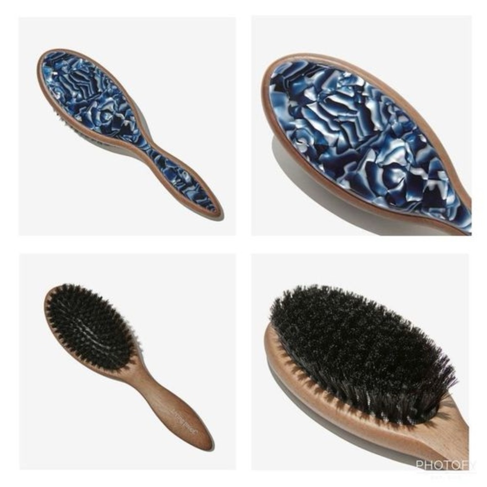 NWT Living Proof Boar Bristle Hair Brush with Blue Pattern